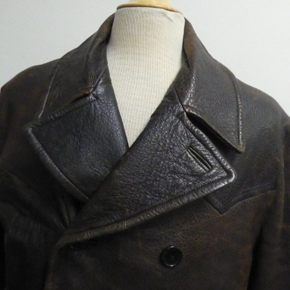 MICHAEL HOBAN NORTH BEACH BROWN LEATHER PEA COAT M - Picture 3 of 12